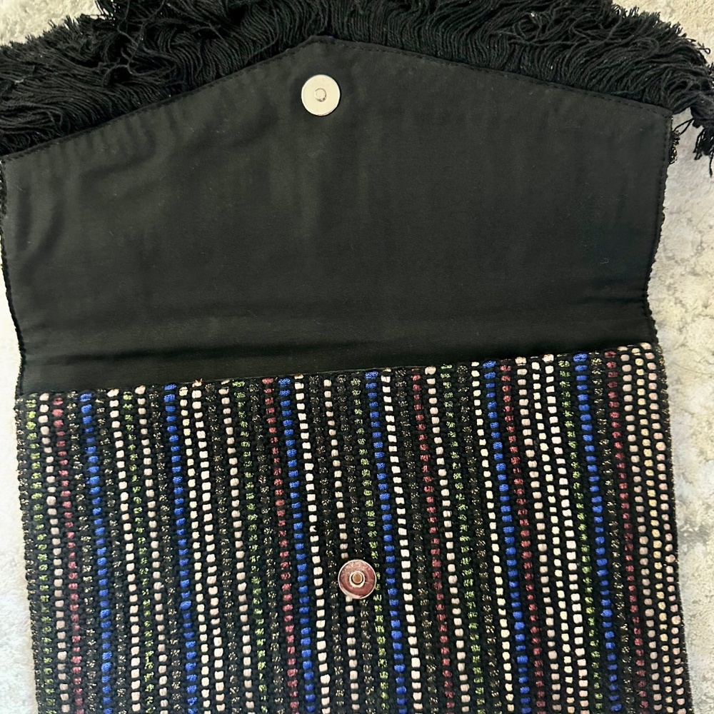 Metallic Fringed Multi-Color Woven Clutch - Picture 5 of 7